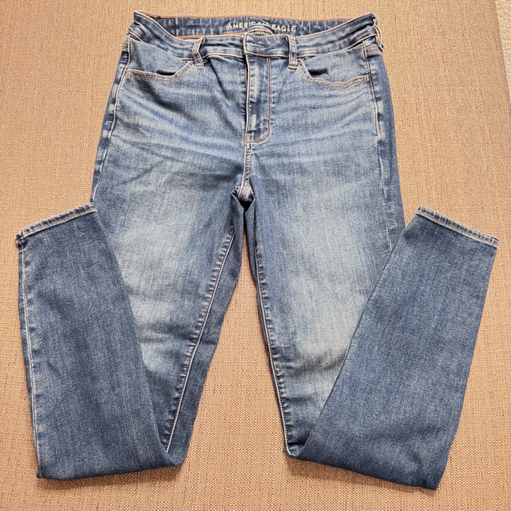 American Eagle Next Level Stretch Skinny Jeans Womens 12 Long Medium Wash Blue